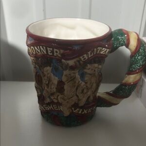 Fits and Floyd Festive Reindeer Mug with Red and Green Handle